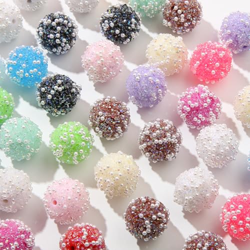 50pcs Acrylic Round Rhinestone Beads, 20mm, Chunky Bubblegum, for Jewelry Making, Large, 2.5mm Hole, 210.0g, 50 Pieces, Style-2 - color: style-2