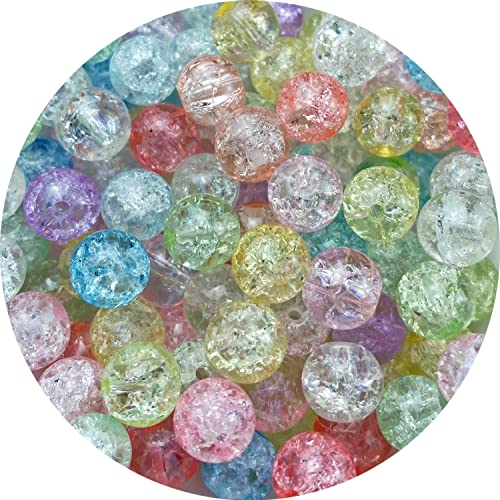 100pcs Crackle Glass Beads 8mm Round Crystal Glass Spacer Crafts Beads for Jewelry Making Necklace Bracelet Earrings DIY Crafts(Mix Light Colors) - color: Mix Light Colors, size: 8mm