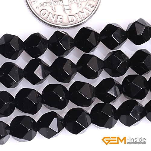 GEM-Inside Natural 6mm Black Agate Gemstone Loose Beads Faceted Cambay Crystal Energy Stone Power for Jewelry Making 15" - color: Black Agate, size: 6mm
