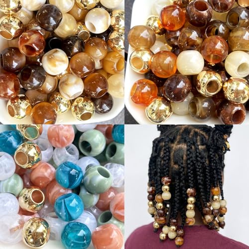 280Pcs Hair Beads for Braids Large Hole African Hair Bead for Women for Large Braids 14mm Brown Jumbo Pony Beads for Braiding Jewelry Making Macrame Crafts Assorted Colors Beading Supplies - color: Earthy tone+pink, semi-transparent white, teal blue, cbb