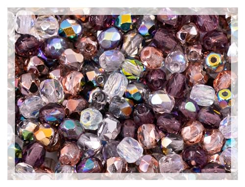 0.88 oz (25g, Approx. 300pcs) Mix of Faceted Fire Polished Pressed Czech Glass Beads 4mm (0.16in), Warm Color Mix Transparent - color: Mix 01 Warm Transparent, size: 25 g