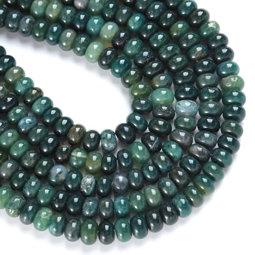 5x8mm 76pcs Natural Moss Agate Stone Rondelle Spacer Loose Beads Abacus Disk Stone Round Loose Gemstone Beads for Jewelry Making DIY Bracelet Necklace - color: Moss Agate Stone, size: 5x8mm Abacus Disk