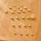 Gold Earrings Post for Jewelry Making, 12Pcs 3/4/5mm 925 Sterling Silver Earrings Ball Studs with Loop, Hypoallergenic Gold Ear Findings Butterfly Backs Supplies Set Studs Posts for Earrings Making - color: Ball_Gold