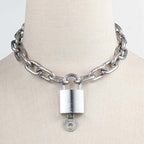 Heavy Chunky Stainless Steel Lock Necklace punk gothic Padlock Choker Chain for Men Jewelry - size: 15.7, style: 4MM