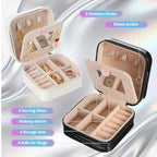 Nosiny 2 Pack Mother's Day Travel Jewelry Box with Mirror Small Laser Jewelry Case Organizer for Women Gift Rings Earrings(White and Black) - color: White and Black