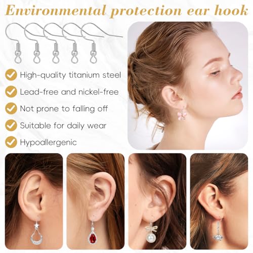 Angoily Earring Hooks 100Pcs Silver Ear Hook Beads with Ball and Coil Titanium Hypoallergenic Earring Findings for DIY Jewelry Making and Women S Dangle Wear Accessories 0.78X0.70 Inch