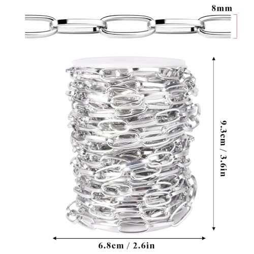 33FT Silver Paperclip Chain Roll 8MM Silver Plated Aluminum Paperclip Link Chains Spool Bulk for Jewelry Making - color: silver, size: 8MM