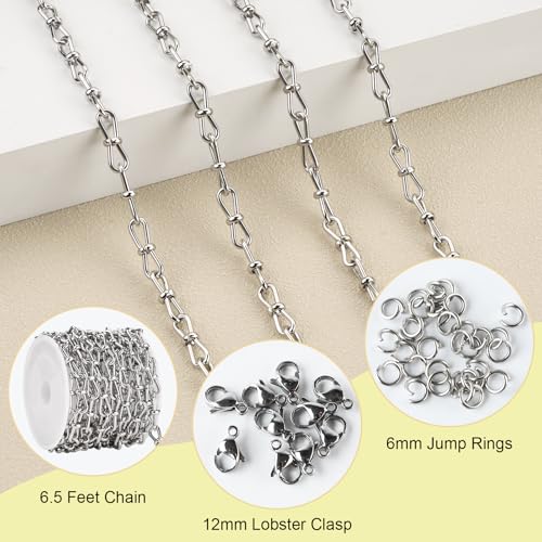 SMYHTGLIF 6.5 Feet Silver Stainless Steel Chain for Jewelry Making DIY Craft Twisted Chain Jewelry Making Supplies Findings - color: Twisted Silver