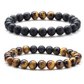 Hamoery Men Women 8mm Tiger Eye Stone Beads Bracelet Elastic Natural Stone Yoga Bracelet Bangle - color: A-2 Pcs Set 1-21003