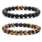 Hamoery Men Women 8mm Tiger Eye Stone Beads Bracelet Elastic Natural Stone Yoga Bracelet Bangle - color: A-2 Pcs Set 1-21003