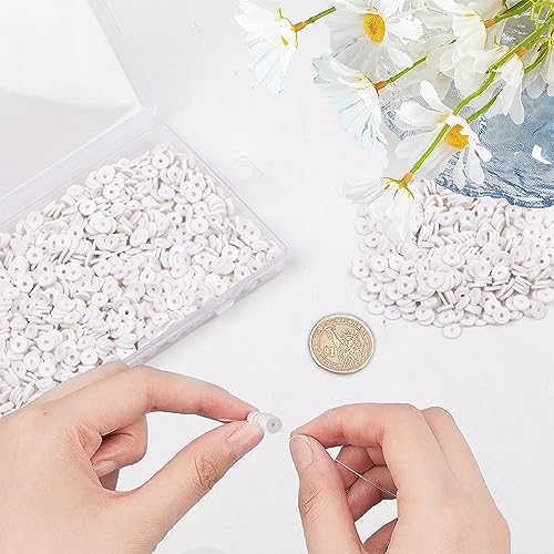 2000Pcs White Clay Beads Polymer Clay Spacer Beads Flat Beads 6mm Round Heishi Vinyl Beads for DIY Craft Gift Adults Bracelets Necklace Jewelry Making Earring Accessories (White) - color: White