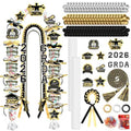 Graduation Candy Lei Making Kit Class of 2026 DIY Lei PE Bags Tubing Money Leis 2026 Graduation Ribbon Necklace Include 2 x 5 ft PE Bags 90 Pcs Flower Accessories for Grad Party Supplies (Gold, Black) - color: Gold, Black