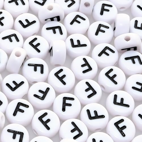 Amaney Letter Beads F 100pcs 7x4mm White Round Acrylic Black Alphabet for Bracelet Jewelry Making - color: F