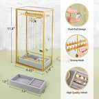 Glass Necklace Organizer Holder, Jewelry Organizer Necklace Holder with Hanging Hooks, Glass Necklaces Display Case for Storage Rings Earrings - style: Necklace Organizer