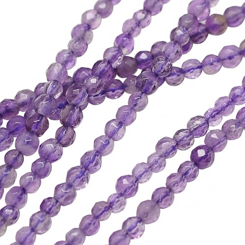 Fashewelry 119pcs 3mm Natural Amethyst Stone Beads 8/0 Small Faceted Gemstone Round Crystal Embroidery Beads for Bracelet Necklace Earrings Crafts DIY Jewelry Making Supplies Purple - color: 3mm-Amethyst