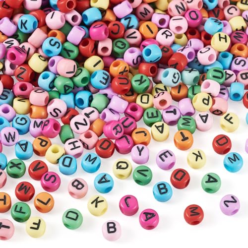 1333Pcs 7mm Assorted Acrylic Letter Beads Large Hole Alphabet Beads Flat Round with A-Z Letter Loose Bead Initial Friendship Bracelet Bead for DIY Crafts Necklace Earring Jewelry Making - color: 200G Round with Letter