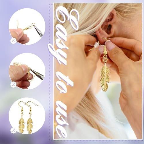TOAOB 300pcs Earring Hooks Kits Gold French Ear Wires with Ball and Coil 18mm Fish Hook Earring Making Supplies with Jump Rings and Clear Silicone Ear Backs for DIY Jewelry Findings - color: Gold