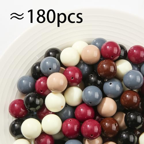 20mm Retro Color Acrylic Beads 180pcs Chunk Bubblegum Bead Pen Ball Beads for Pen Bag Jewelry Making Necklace Bracelets(Black&Brown) - color: black&brown