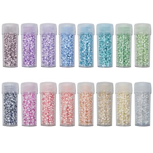 INSPIRELLE Uniform 80 Gram 12/0 (2mm) Cylinder Glass Seed Beads for Craft Jewelry Making, 16 Opaque AB Pastel Colors - color: 16x Opaque AB Pastel Colors