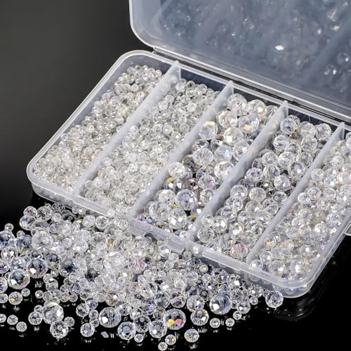 Song Xi 1250PCS AB White Crystal Beads for Jewelry Making, Rondelle Glass Beads for Bracelets Necklace, Earring, Pendants and Making Supplies, Bulk, Arts and Crafts, Sparkling (3/4/6/8/10mm) - color: AB White