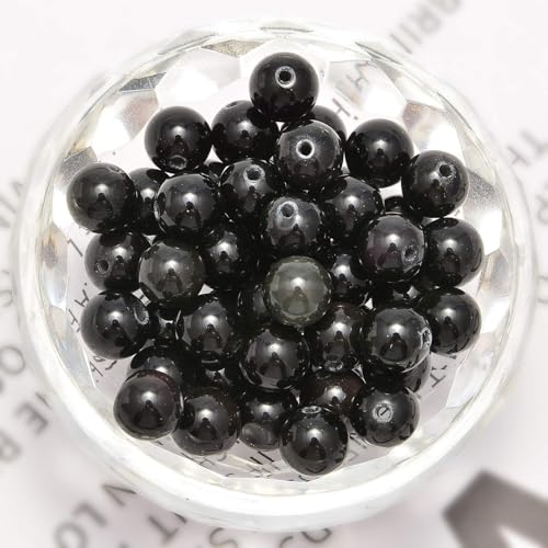 100pcs Natural Stone Beads 8mm Black Obsidian Round Genuine Real Stone Beading Loose Gemstone Hole Size 1mm DIY Charm Smooth Beads for Bracelets Necklaces Earrings Jewelry Making Crafts - color: Black Obsidian
