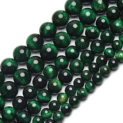 70PCS Natural 8MM Healing Gemstone, Green Tiger’s Eye Energy Stone Round Loose Beads, Semi-Precious Crystal Beads with Free Elastic String for Jewelry Making DIY - color: Green Tiger’s Eye, size: 8MM