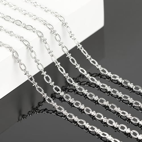 KYUNHOO 16.4 Feet Stainless Steel Chain Bulk Dainty Embossed Oval Cable Link Chain Roll Silver Jewelry Making Chains for Women Men DIY with Jump Rings Lobster Clasps - color: Silver Lip