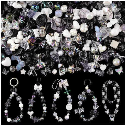 200-260PCS TINKRSTUFF Assorted Black Acrylic Beads for Bracelet Making, Cute Beads for Jewelry Making Flower Bow Butterfly Candy GummyBear Aesthetic Bracelet Charms,DIY Necklace Keychain Phone Charm - color: BLACK