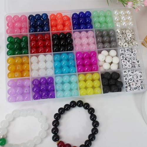 626PCS 10mm Glass Beads Jewelry Making Beads Imitative Jade Beads Bracelet Round Space Loose Beads for Earring, Necklaces-Adult Craft Supplies - size: 10mm Mixed Set