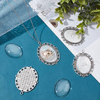 PH PandaHall Pendant Trays Set Wedding Bouquet Photo Charms Antique Silver Memory Charm Pendant Bezels Cabochon Blanks Settings 30x40mm Oval Glass Cabochon for Jewelry Making Wedding Graduation 5Sets - color: Antique Silver Oval - 5 Sets
