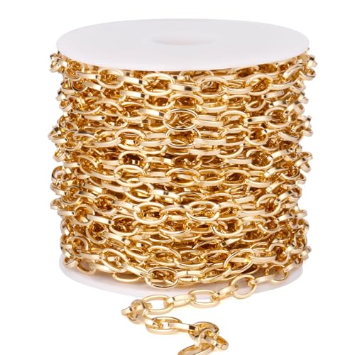 33FT Gold Paperclip Chains Roll, 5mm Aluminum Cable Link Chain Spool Bulk for DIY Crafts Jewelry Making - color: gold, size: 5MM