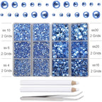10000Pcs 2-Boxes Mixed Size Hot Fix Round Crystals Gems Glass Stones Hotfix Flat Back Rhinestones with Tweezers and Picking Pencil (Light Blue) - color: Light Blue, size: 2-Box (10000pcs)