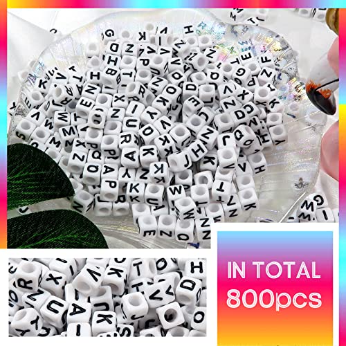 TOAOB 800pcs Letter Beads 6mm Acrylic Cube Alphabet Beads for Bracelets for Jewelry Making Friendship Bracelets Kit