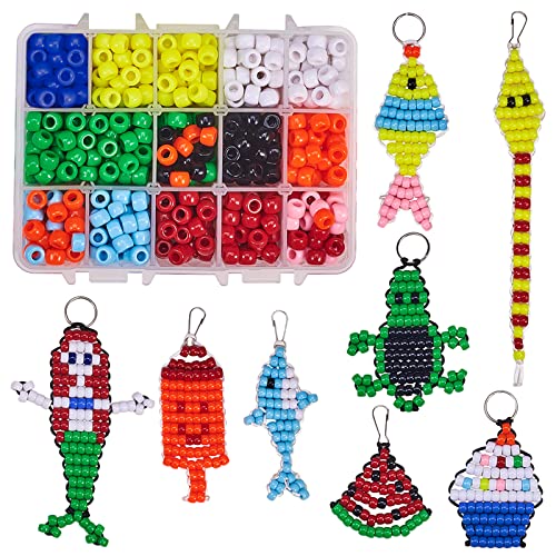 SUNNYCLUE 1 Box DIY 8 Pairs 620Pcs Bead Pets Kit 8mm Large Pony Beads Assortment Box Set with Keyring & Key Clasp, Polyester Cord, Beads Art Crafts for Adults with Instruction Christmas Craft Gift - color: 8mm Pony Beads Kit Summer Themed