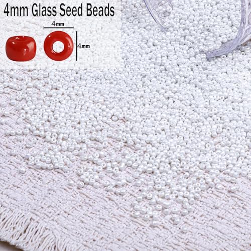 2000pcs Glass Seed Beads Bulk, 4mm 6/0 Mini Pony Spacer Small Individual Color Seed Beads for DIY Bracelet Necklaces Wrist Jewelry Making, Cream White - color: Cream White