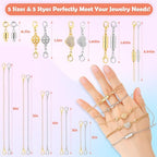 ROADPLUM 30 Pcs Magnetic Necklace Clasp & Extender Chain Set, 5 Styles Strong Magnetic Jewelry Clasp with 5 Sizes Extender for Necklaces Bracelet Connector, Easy to Use for Women, Gold & Silver - size: 30 Pcs