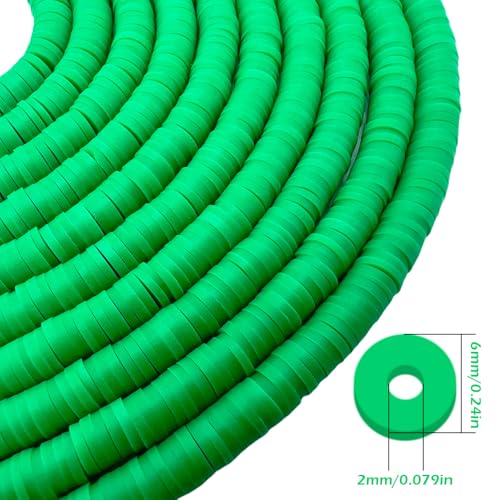 10 Strands Green Clay Beads for Friendship Bracelets, Heishi Beads for Bracelet Stack, Flat Spacers for Jewelry Making (Green) - color: Green