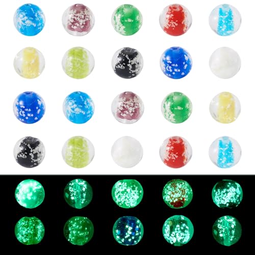 Elecrelive 50Pcs Round Glow in The Dark Beads 12mm Luminous Lampwork Glass Beads for DIY Bracelet Necklace Earring Jewelry Making - color: Mixed Color-12mm