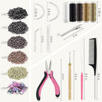 Hair Extension Tools Kit, 500 Silicone Lined Micro Rings, 1 Plier, 1 Threader, 1 Crochet Hook, 8 C/J/I Needles, 5 Clips, 1 Comb, 5 Sewing Threads,100 Mini Rubber Bands with Storage Case - color: Pink