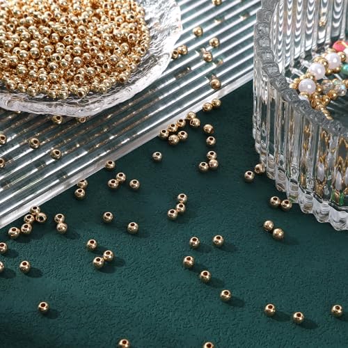 DECYOOL Small Gold Beads, 1200Pcs 4mm KC Gold Spacer Beads Seamless Smooth Round Bead for Bracelets Jewelry DIY Crafts Making - color: KC Gold, size: 4mm