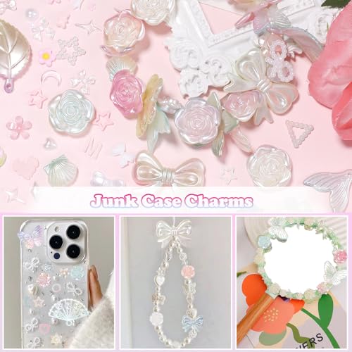 Cynailli 350 Pcs Junk Case Charms 3D Resin ABS Rose Flower Bows Butterfly Charm with Bows Moon Heart Pearls Fun Beads Flatback Resin Charms for Craft DIY-S4 - color: color-S4