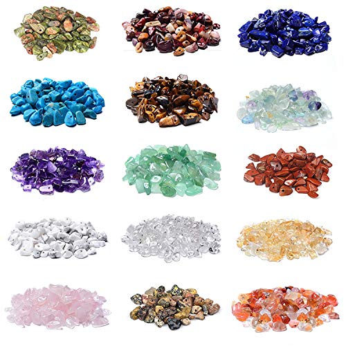 1500pcs Gemstone Chip Beads DIY Jewelry Making, Healing Engry Crystals Polishing Crushed Irregular Shaped Beads with Box (15 Materials) - color: 15 Materials