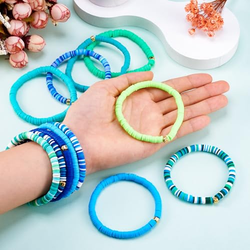 Friendship Bracelet Beaded Bracelet Heishi Surfer Bracelets Set Polymer Clay Heishi Beads Stretch Bracelets Preppy Bohemian Summer Beach Bracelets for Women - color: Blue