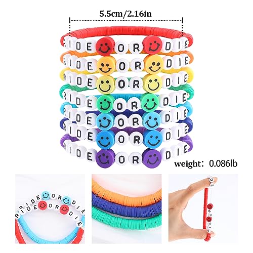 Rainbow Heishi Surfer Bracelets Set for Women Stackable Clay Beaded Bracelets Disc Stretch Preppy Bracelets Layering Colorful Friendship Bracelets Team Cheer Bulk Boho Summer Beach Jewelry Gift - style: ROD
