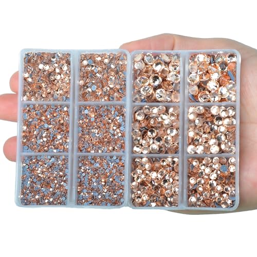 10000Pcs 2-Boxes Mixed Size Hot Fix Round Crystals Gems Glass Stones Hotfix Flat Back Rhinestones with Tweezers and Picking Pencil (Champagne) - color: Champagne, size: 2-Box (10000pcs)