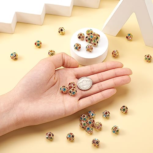 Craftdady 30Pcs 10mm Colorful Rhinestone Rondelle Spacer Beads Golden Disco Ball Loose Beads for Jewelry Making - color: Golden&Colorful-10x9mm