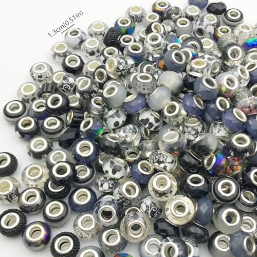 20pcs/Set Random Mixed Color European Style Acrylic Large Hole Beads Bracelet Spacer Beads for Bracelet Necklace Beading Handmade Accessories(SN345-Black)