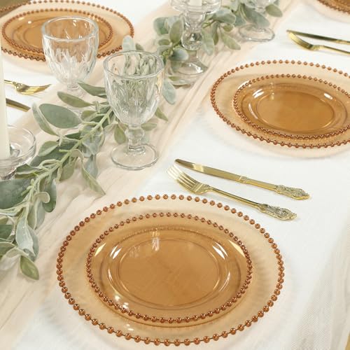 8" Salad Plates - Set of 20 - Plastic Amber Round Disposable Dessert Appetizer Plate with Beaded Rim, Ideal for Dinner Party Wedding Bulk Events - color: Amber, size: 8" Salad Plate, 20 Pack