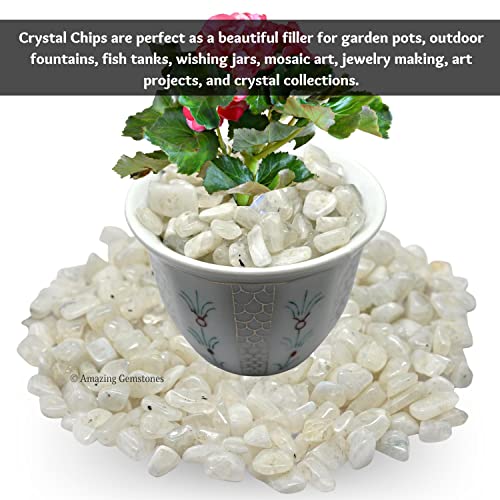 Rainbow Moonstone Pre Drilled Crystal Crushed Chips Beads for Bracelets Making, DIY Handmade Natural Healing Crystals (25 Inch Strand) - color: Rainbow Moonstone