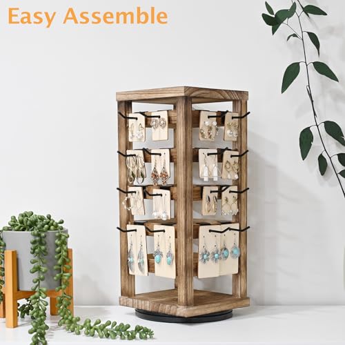 Ikee Design Wood Rotating Jewelry Display, Removable 42 Hooks Earring Display Stand, 5 Bars Earring Organizer Stand, Oak Color - color: 4 side, Oak, 42 hooks
